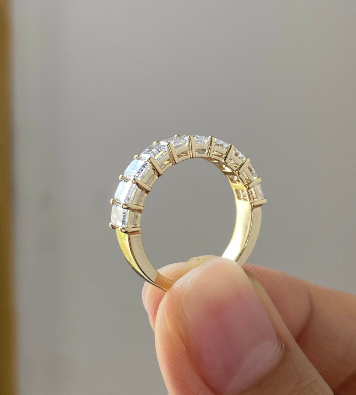 Half Eternity Emerald Band Lab Grown Diamonds and 14Kt Gold 25 cent each