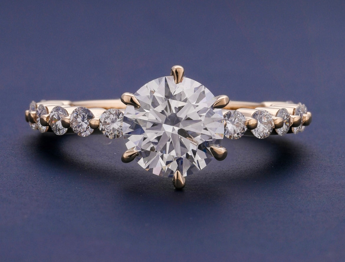 Gorgeous 1.5 Carat Lab Grown Ring with 5 Cent Diamonds on Band on 14Kt Gold