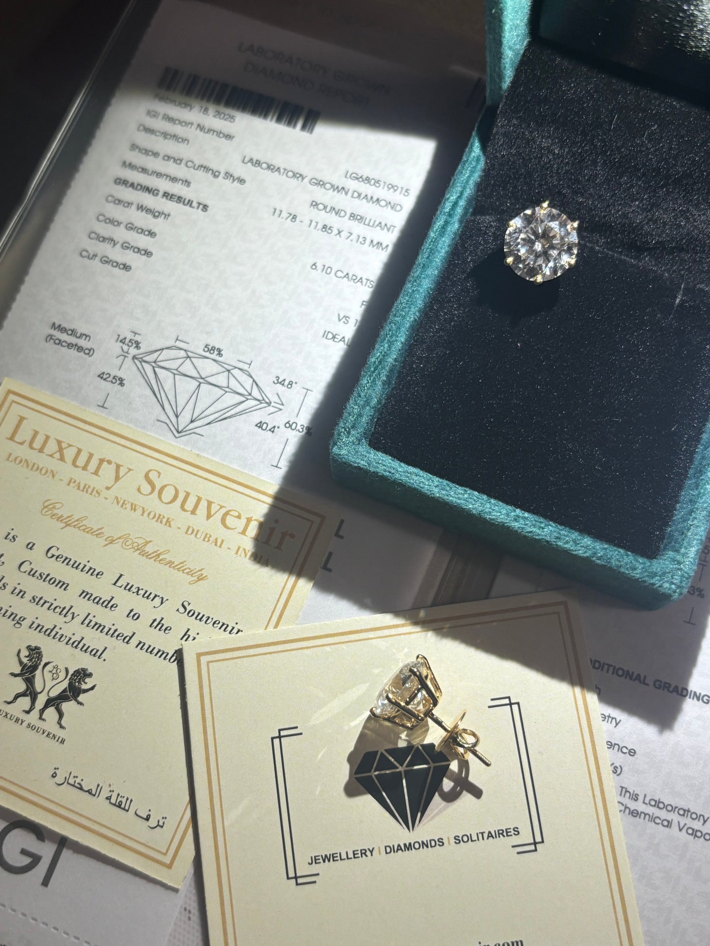 6-6 Carat Each Lab Diamond on 14Kt Hallmarked Gold