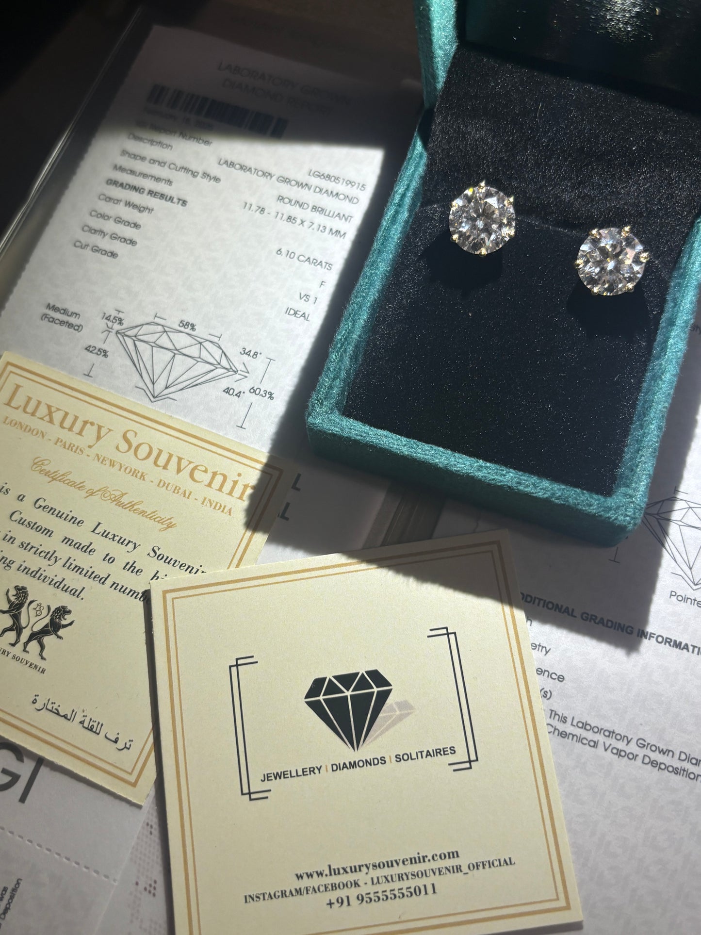 6-6 Carat Each Lab Diamond on 14Kt Hallmarked Gold
