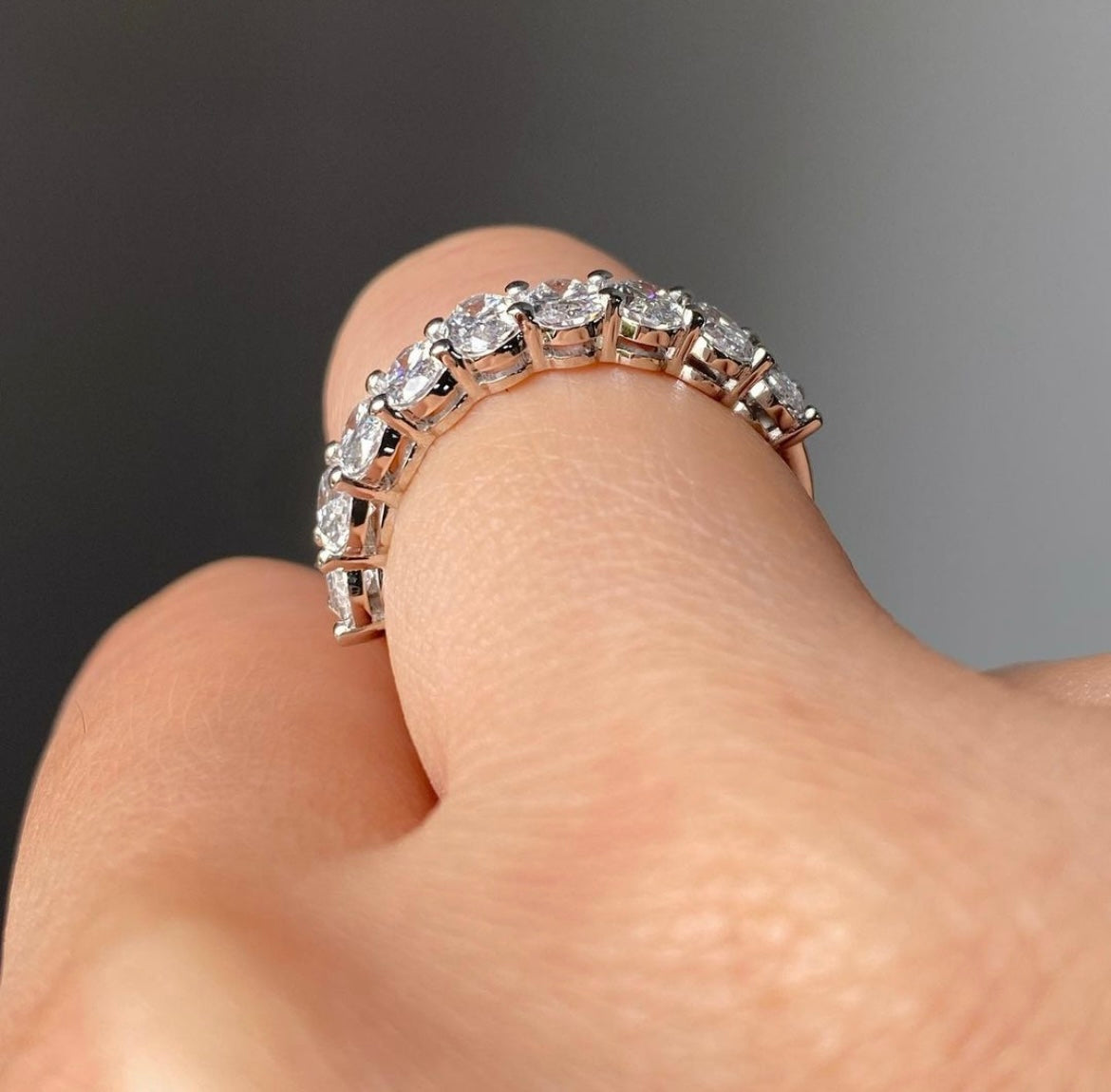 50 Cent Each Oval Lab Grown Diamond Half Band of Eternity in 14Kt Gold