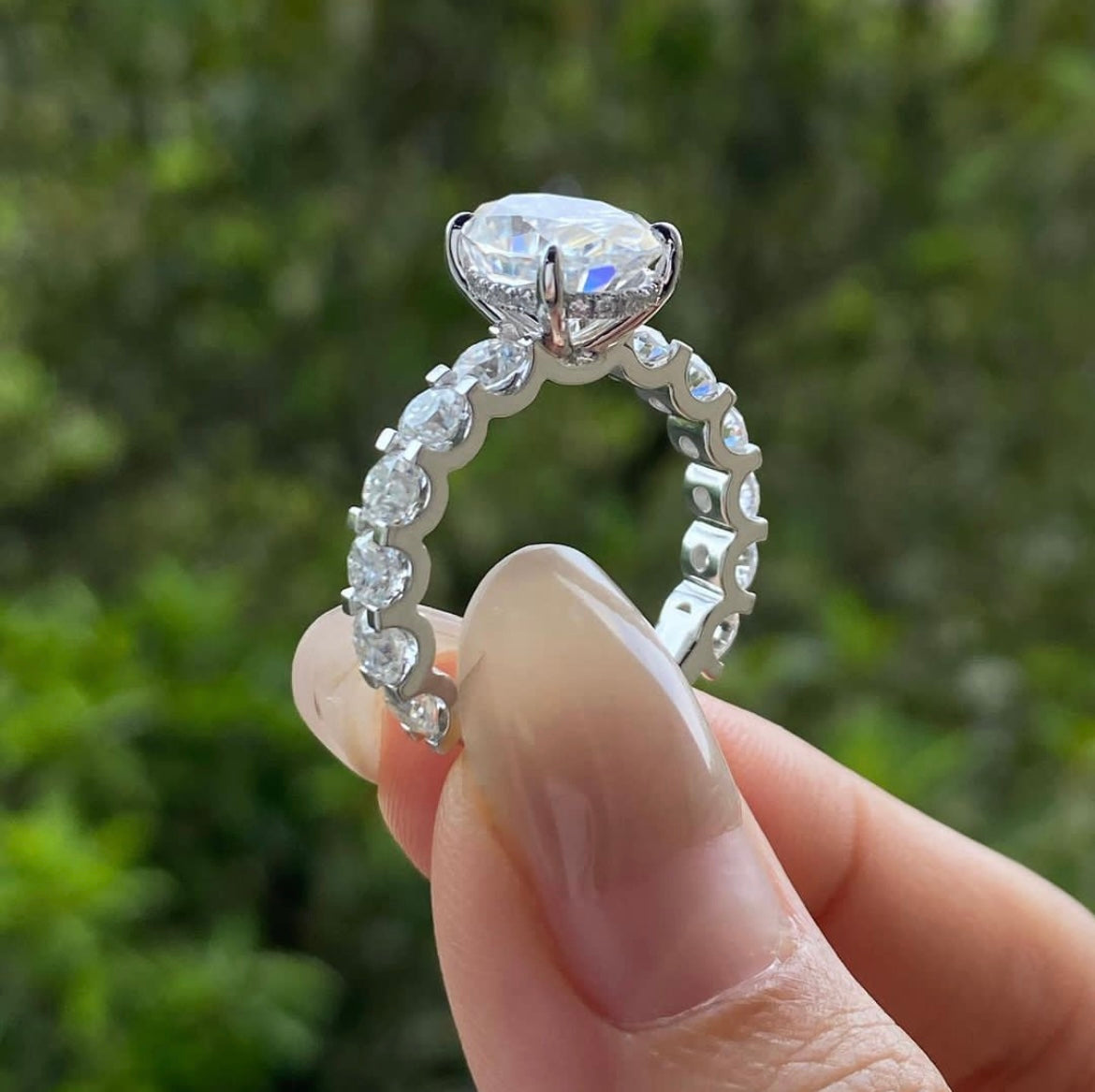 3 Carat Oval Diamond with 20 Cent Band on 14Kt White Gold Base Ring , Lab Grown Diamond