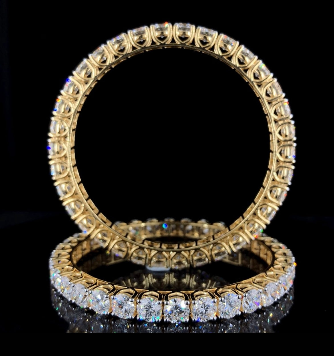 1 Carat Each Lab Grown Diamond in 14Kt Hallmarked Gold , Single Line Bangle Pair Set