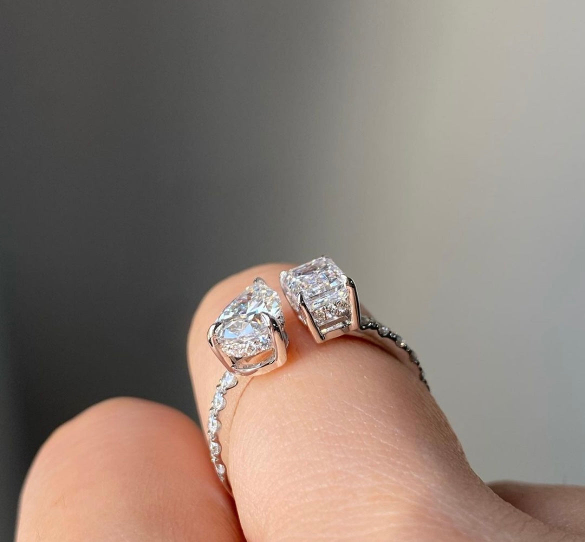 2-2 Carat Toi et Moi Ring Lab Grown Diamond on 14Kt White Gold
