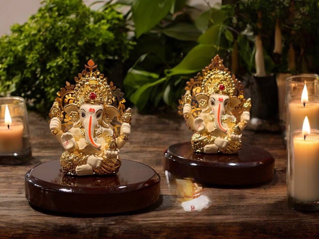 Ganesh Ji 24Kt Gold Plated in Box on Wooden Base
