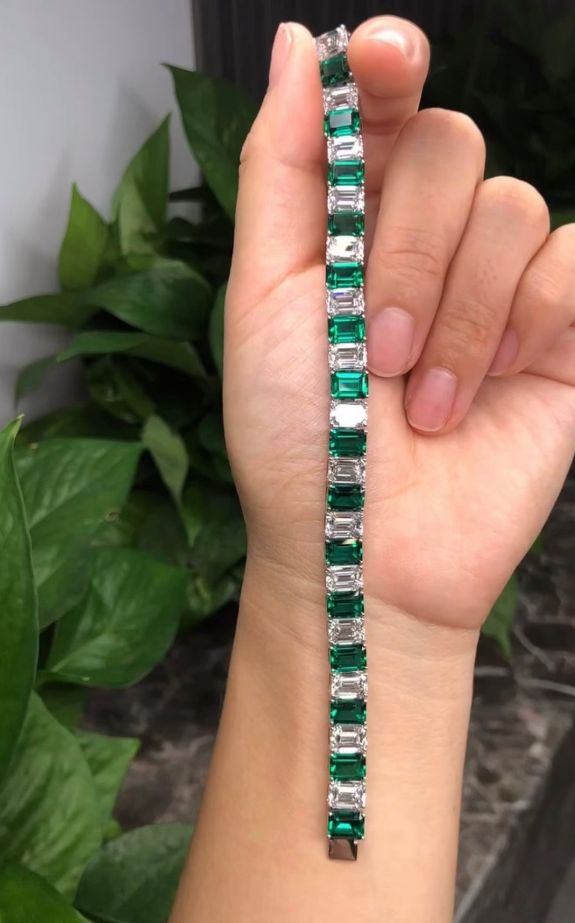 Emerald & Diamond ( Both Lab Grown ) 50 Cent Each Tennis Bracelet on 14Kt Hallmarked White Gold