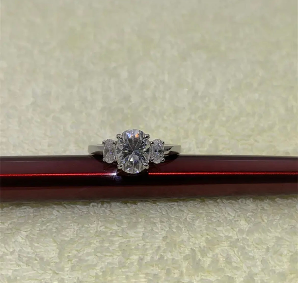 2.5 Carat Oval Lab Grown and 50 Carat on Sides on 14Kt Gold Base