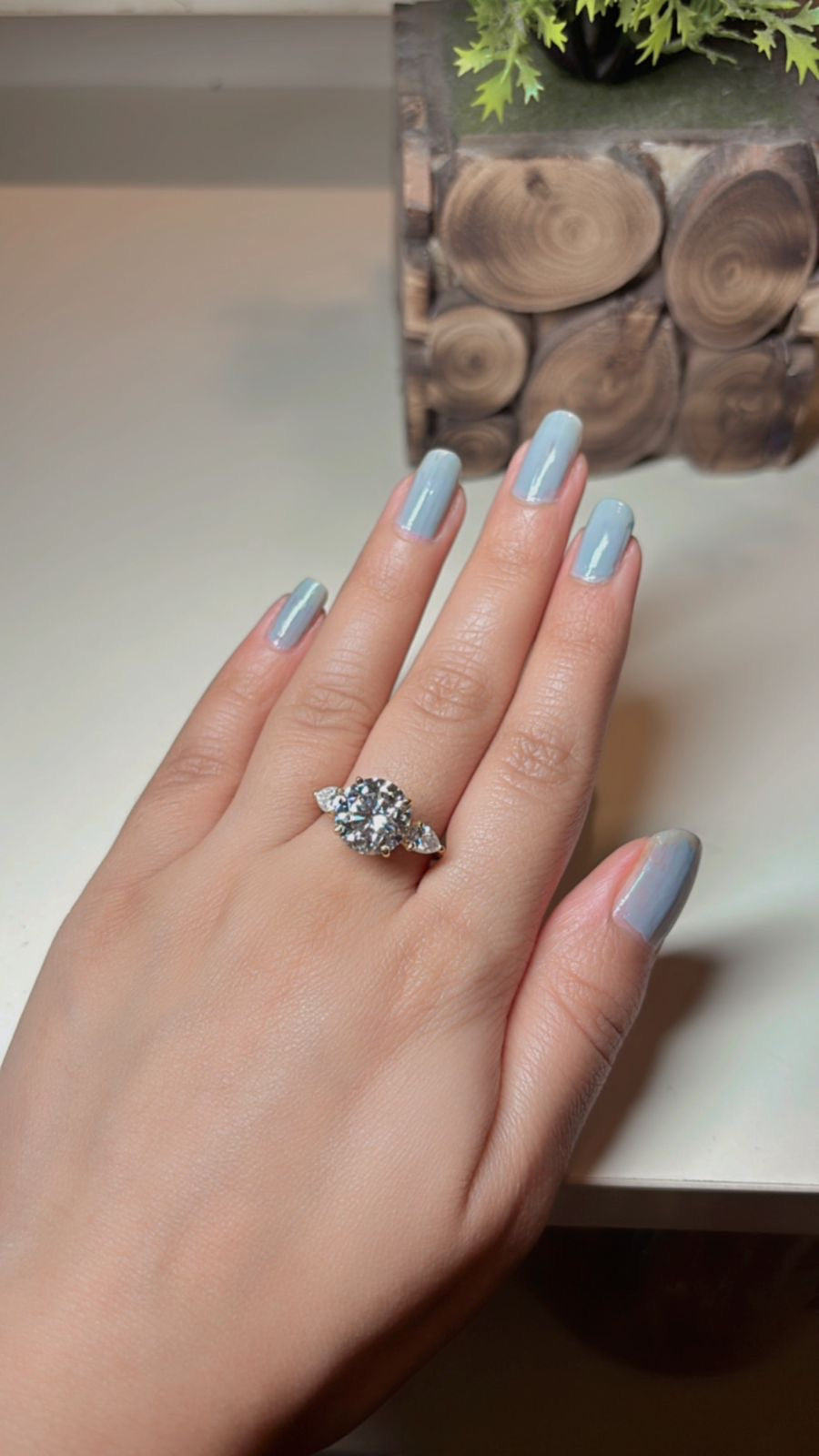 5 Carat Lab Grown Diamond with 50 Cent Each Pear on Sides on 18Kt Hallmarked Gold