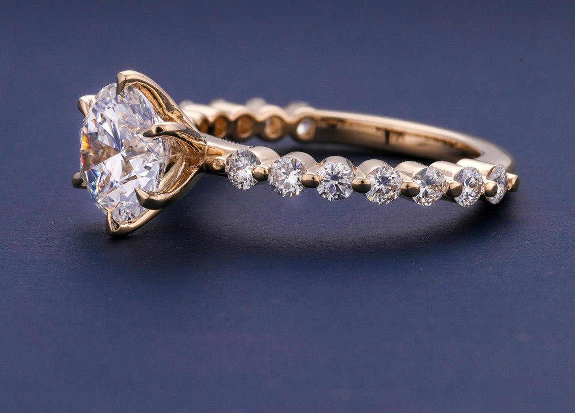 Gorgeous 1.5 Carat Lab Grown Ring with 5 Cent Diamonds on Band on 14Kt Gold