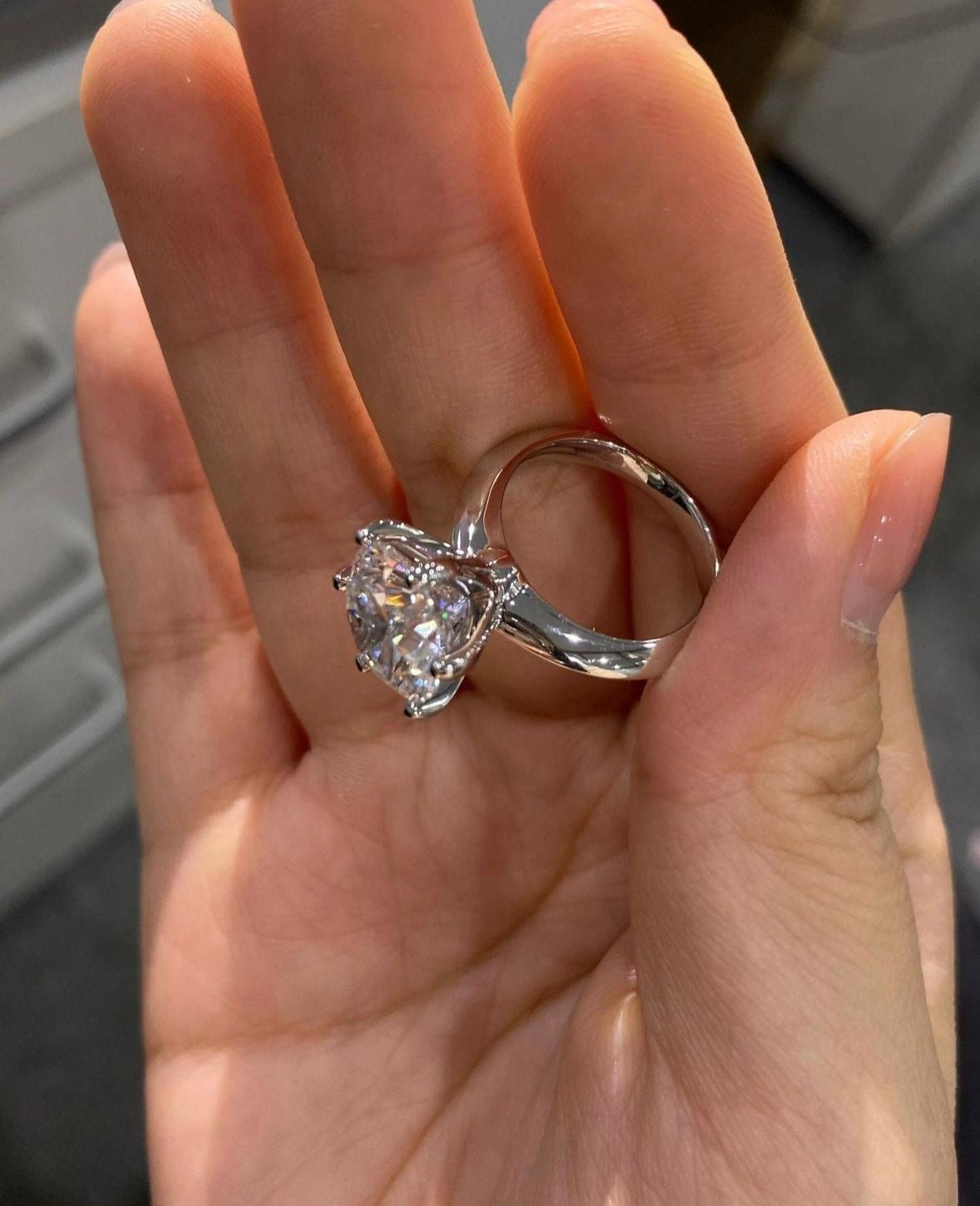 5 Carat Lab Grown Diamond Ring on classic 18Kt White Gold Band