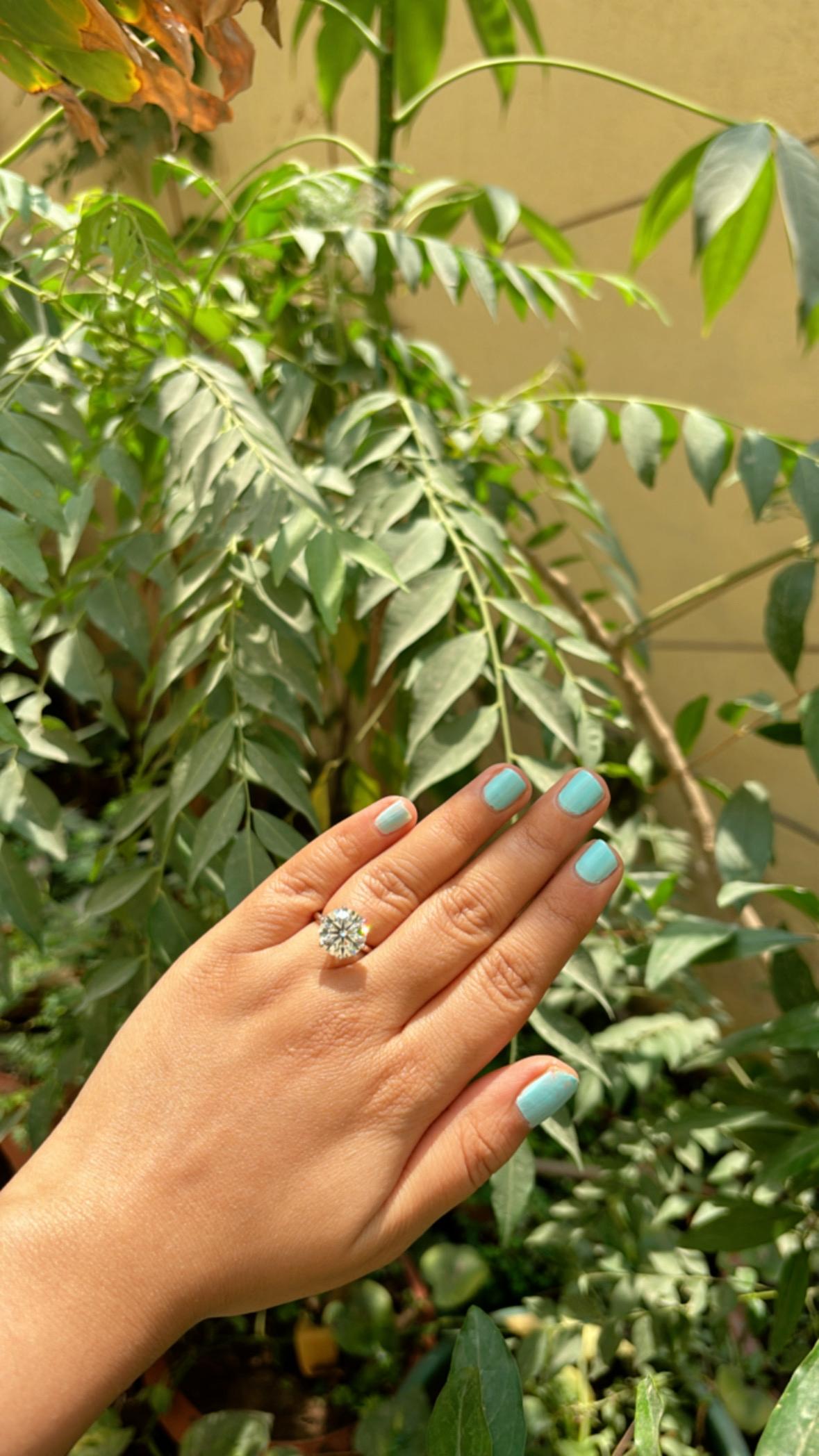 5 Carat Round F VS1 Classic Lab Diamond Ring on White Gold