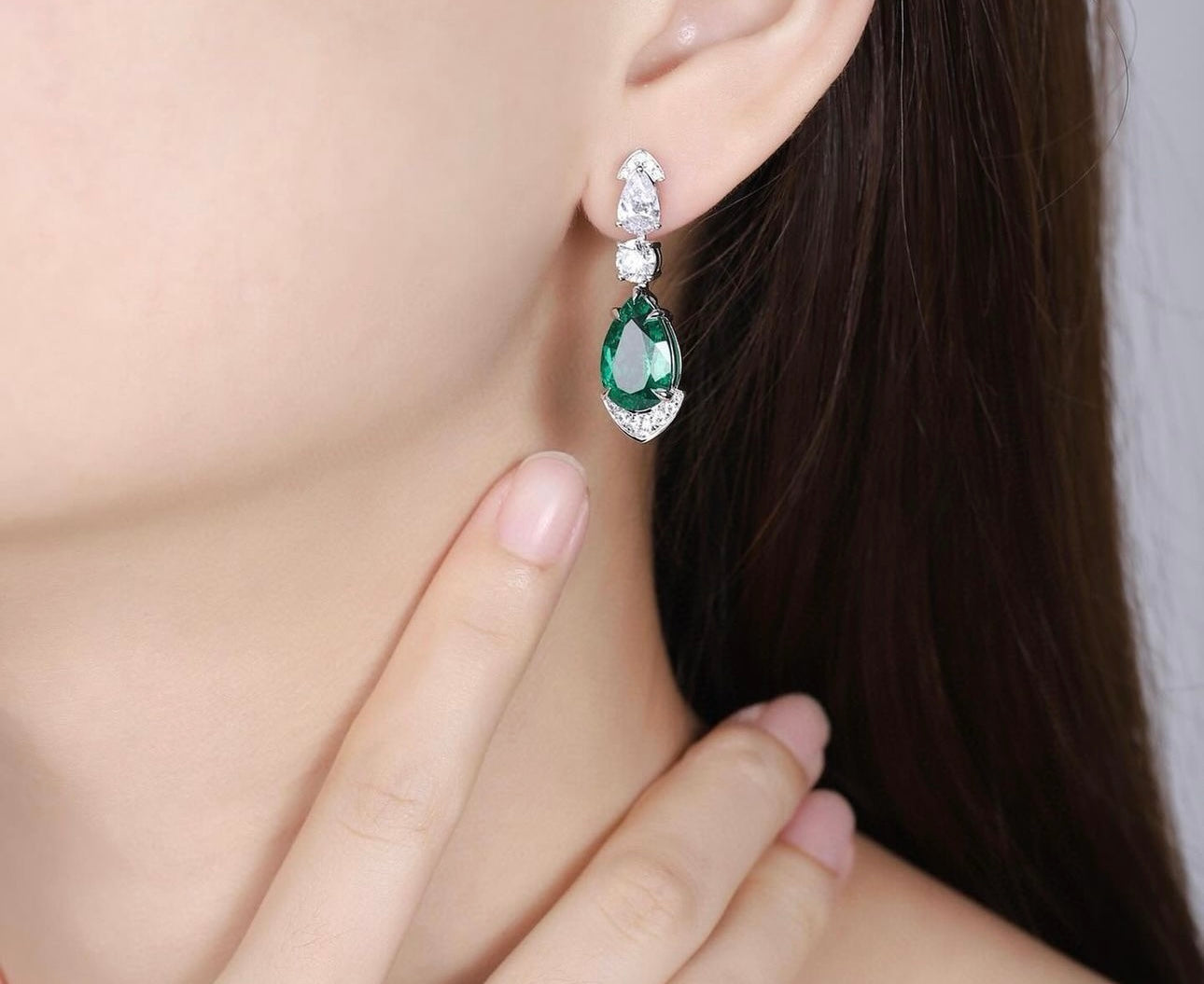 Lab Grown Emerald and Diamond Earings in 14Kt Gold