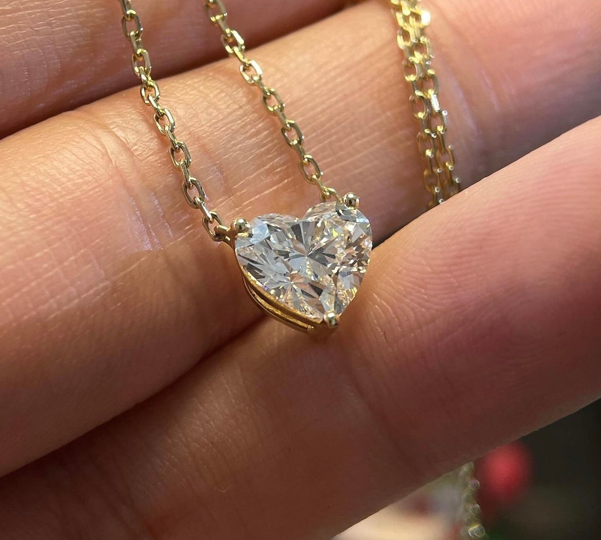 3 Carat Heart Lab Grown Diamond 💎 with 14Kt Hallmarked Gold Chain 17 Inches