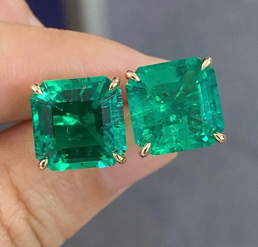 Colombian Emerald Cut Genuine Emerald Earrings 5-5 Carat Lab Grown