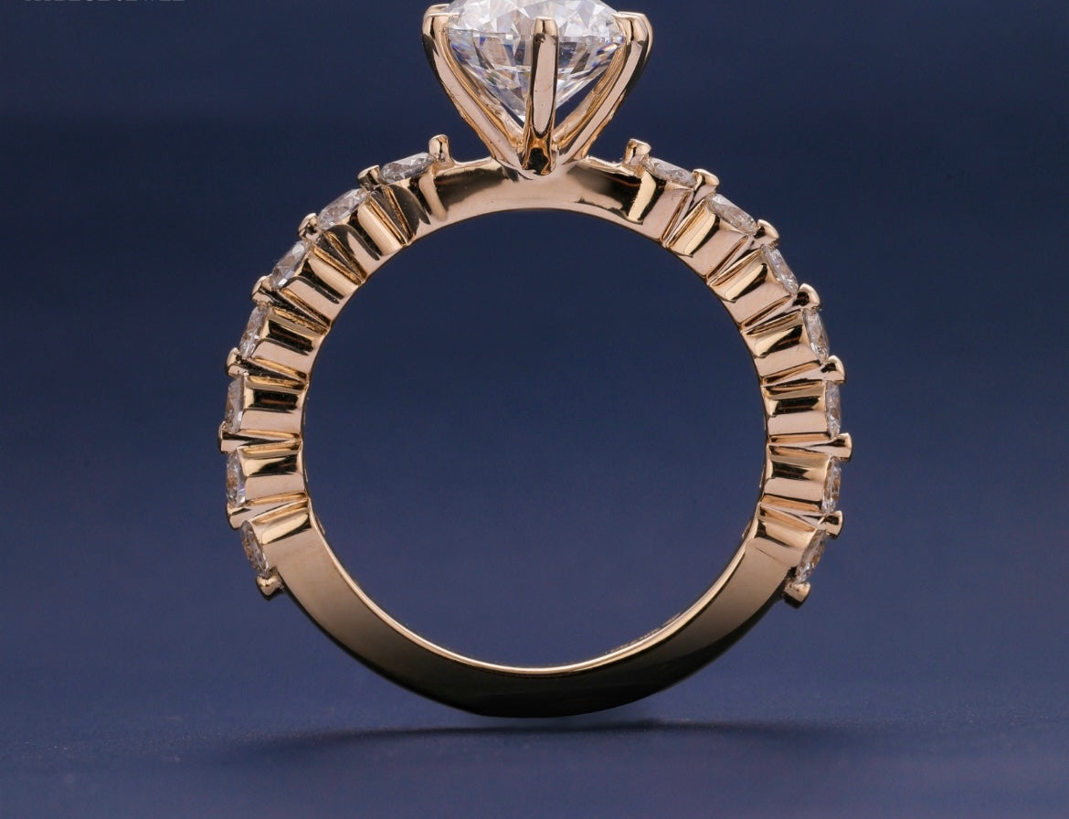 Gorgeous 1.5 Carat Lab Grown Ring with 5 Cent Diamonds on Band on 14Kt Gold