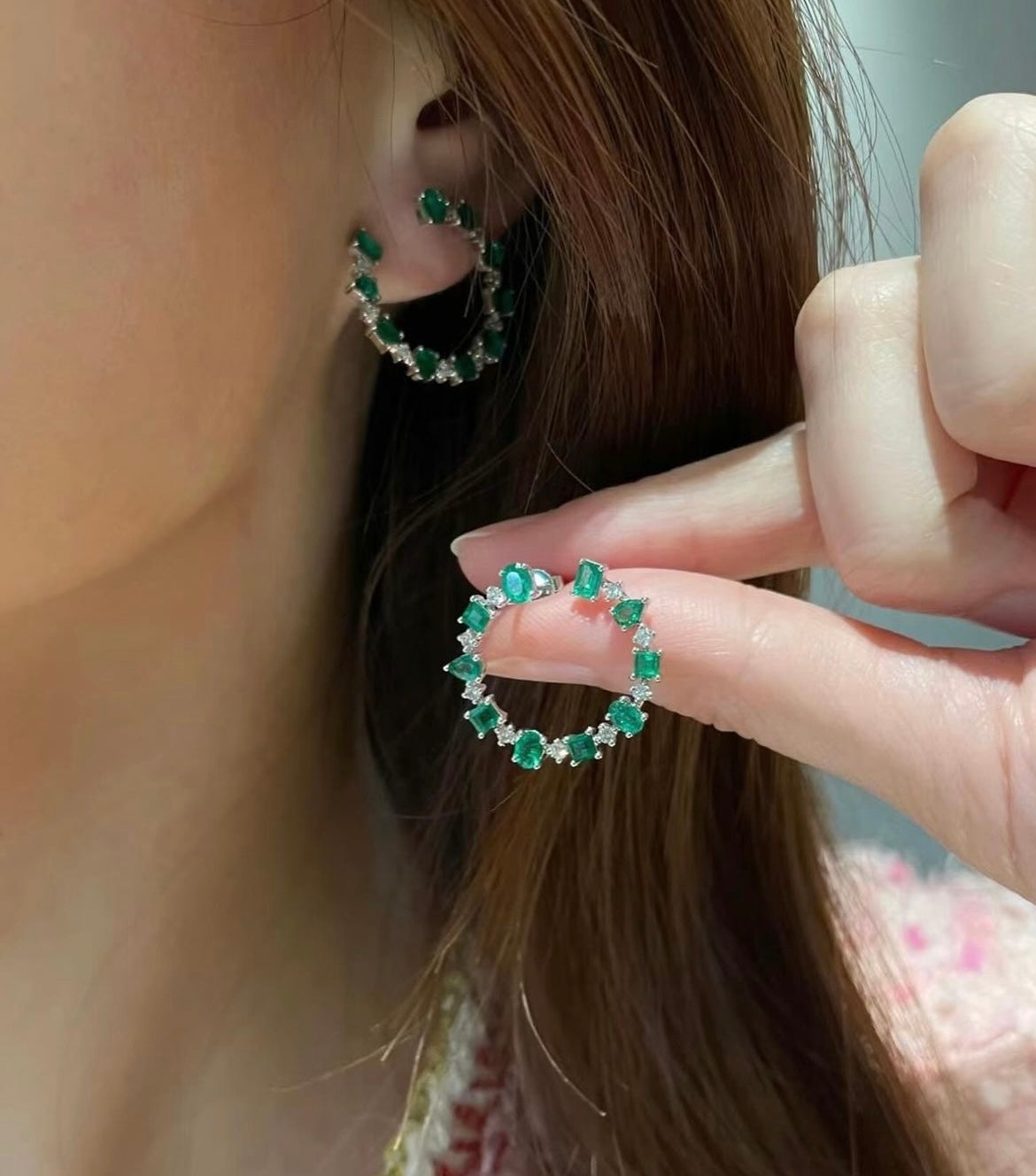 Emerald Hoops Lab Grown 14Kt Gold