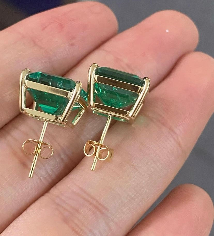 5-5 Carat Lab Grown Colombian Emerald Earings in 14Kt Hallmarked Gold