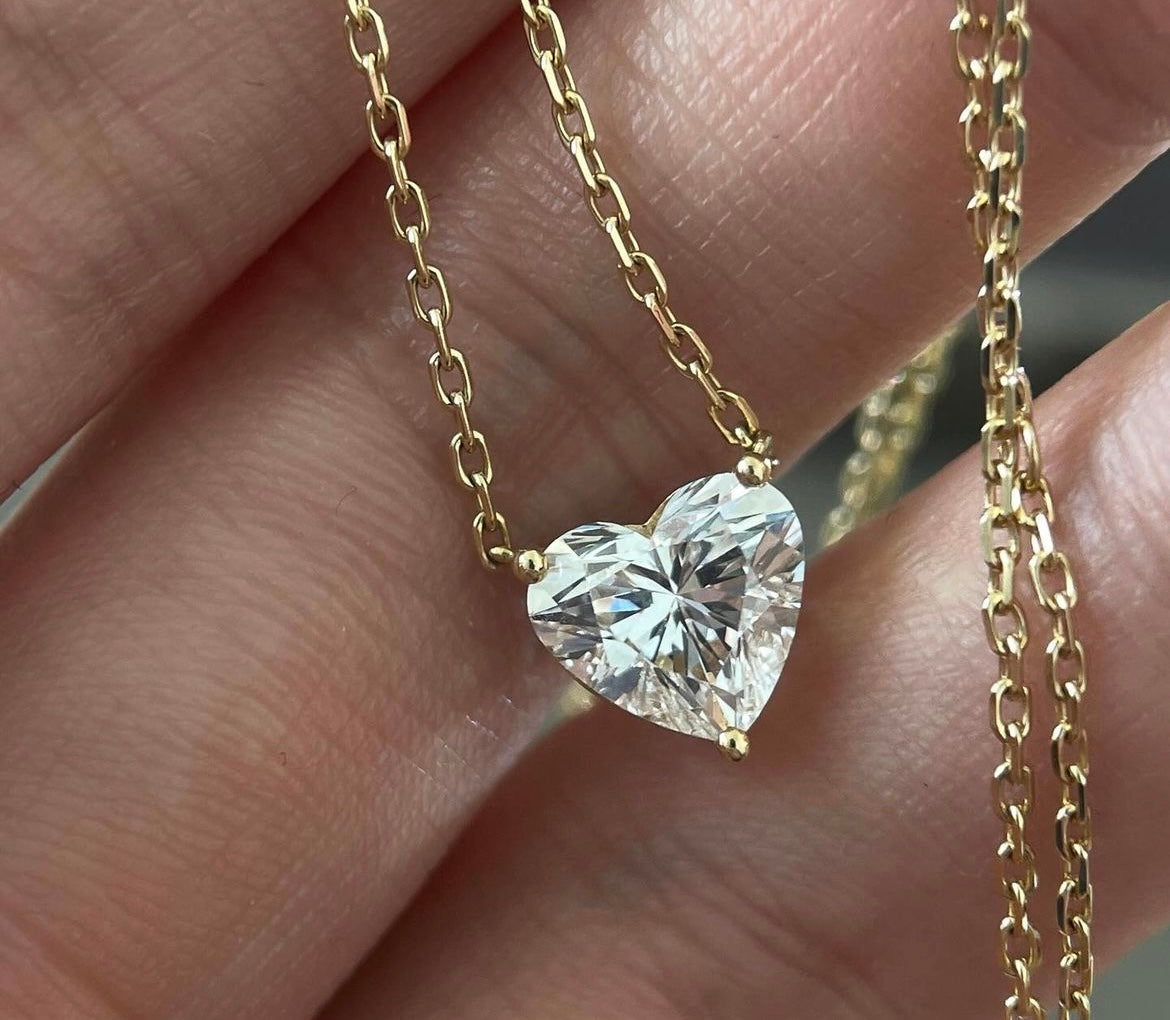 3 Carat Heart Lab Grown Diamond 💎 with 14Kt Hallmarked Gold Chain 17 Inches