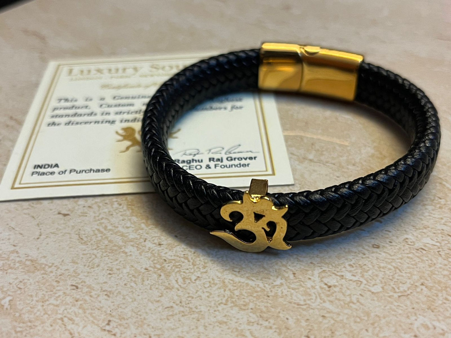 OM PURE SILVER 24Kt Gold Plated ON BLACK GERMAN CORD