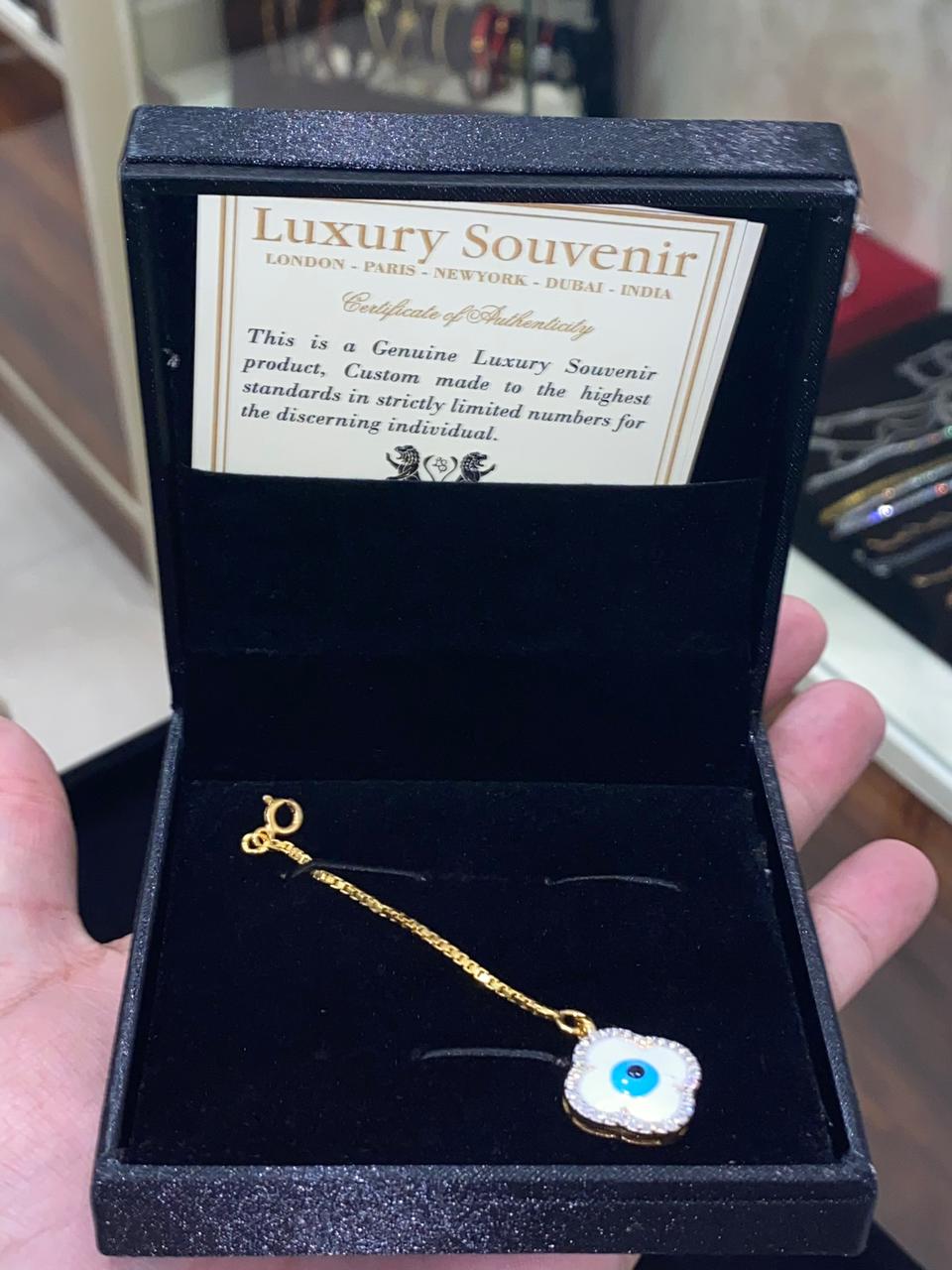 Evil Eye Watch Charm in Pure Silver 925 Gold Plated Diamond CZ