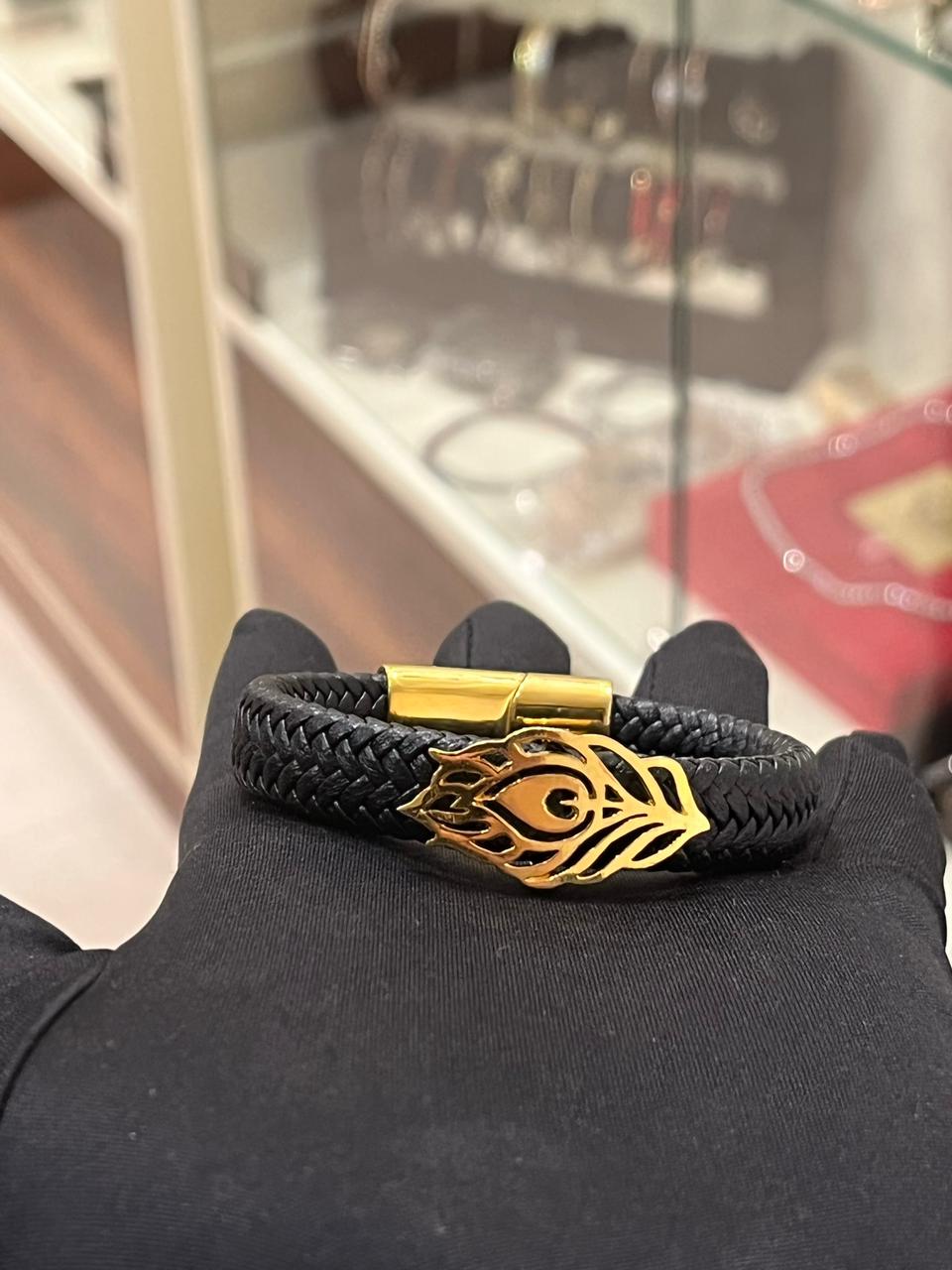 KRISHNA MORE PANKH Jewel , One of a Kind - Pure Silver 24Kt Gold Plated German Cord Black