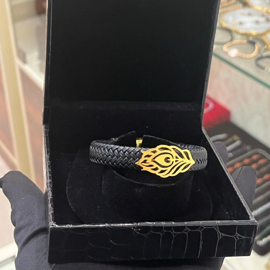KRISHNA MORE PANKH Jewel , One of a Kind - Pure Silver 24Kt Gold Plated German Cord Black