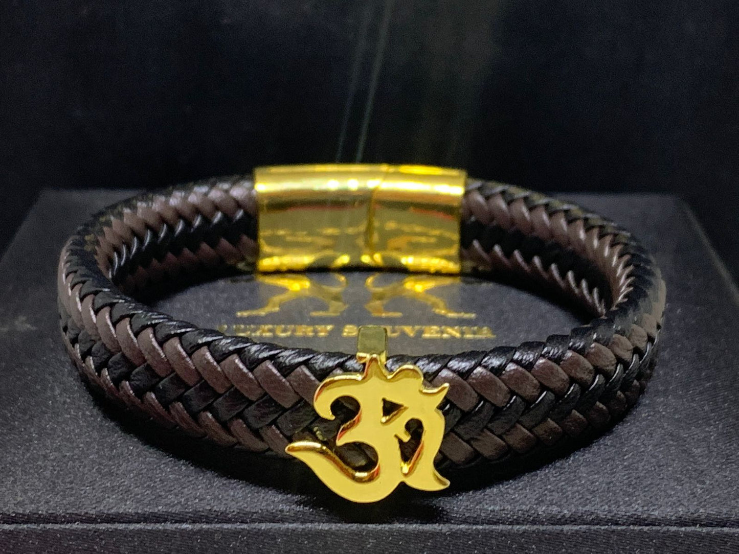 OM PURE SILVER 24Kt Gold Plated ON BLACKBROWN German Cord