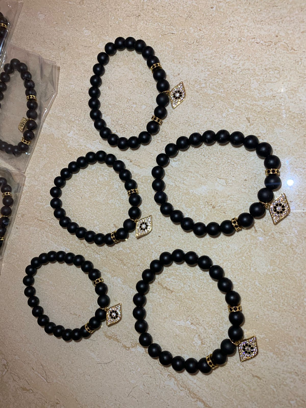 Evil Eye Black Matte Beads 24Kt Gold Plated MEN EVIL EYE BRACELET