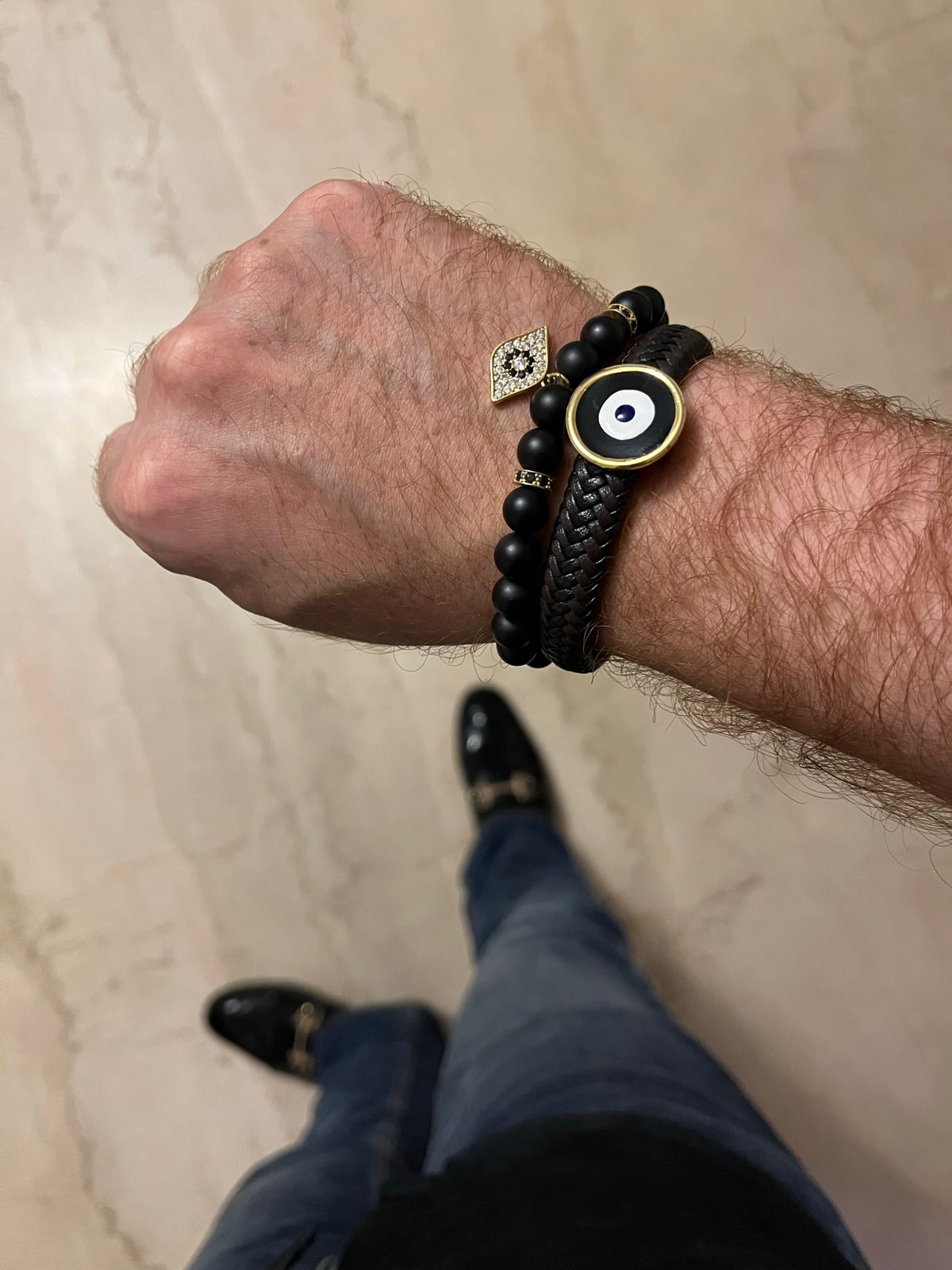 Evil Eye Black Matte Beads 24Kt Gold Plated MEN EVIL EYE BRACELET
