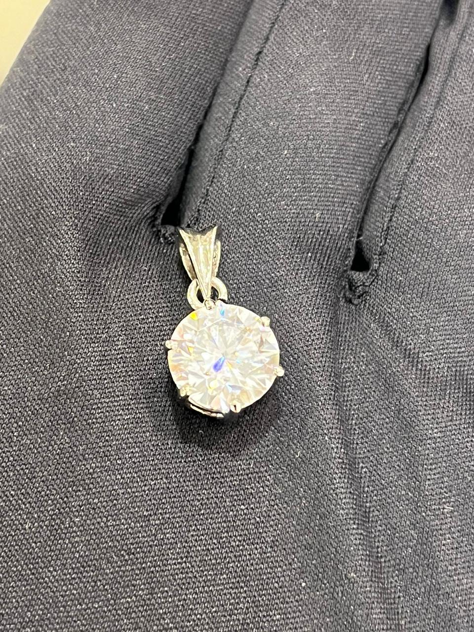 3 Carat Certified Moissanite Pendant in 92.5 Silver Base 18Kt White Gold Plated