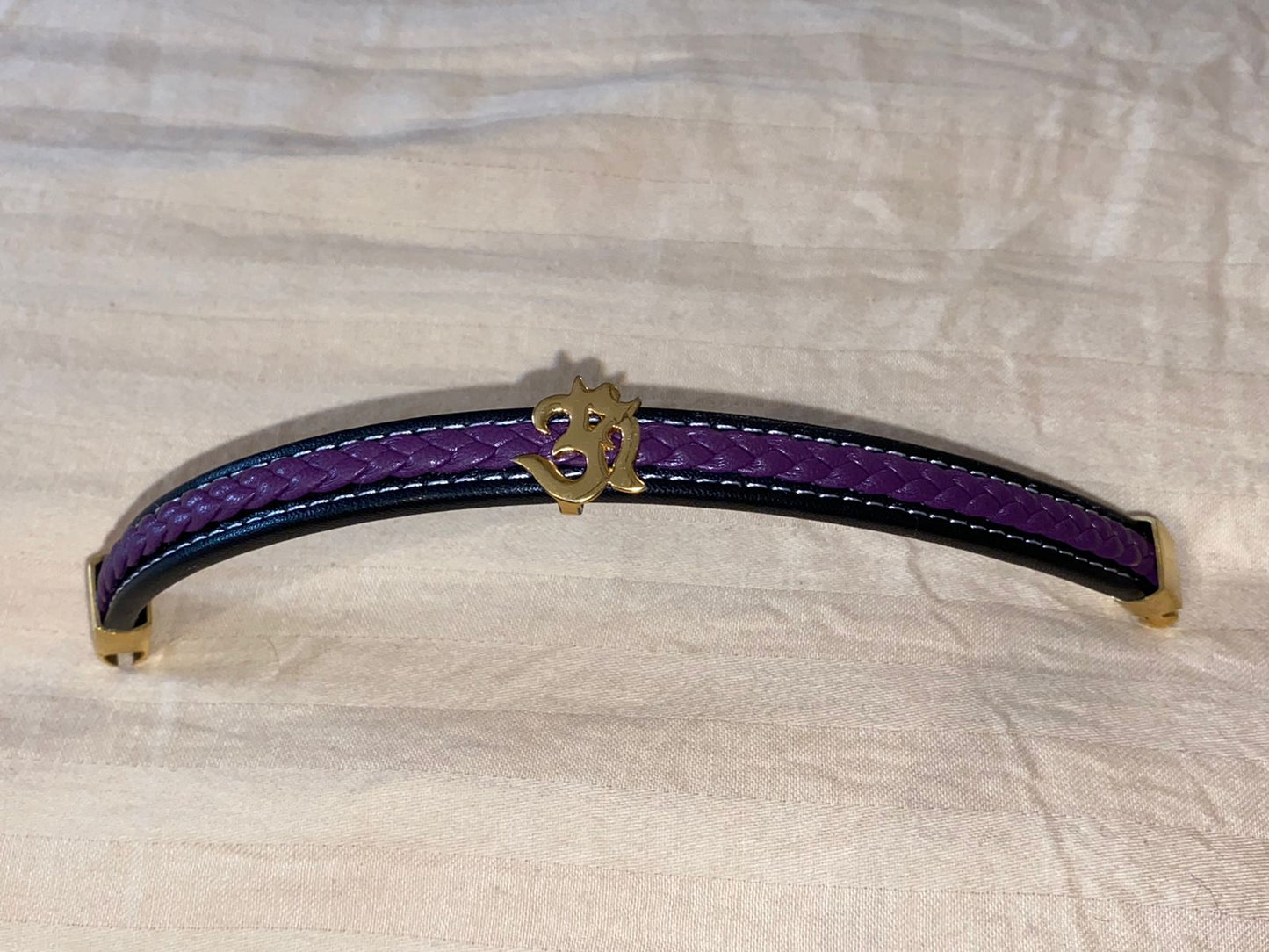 OM PURE SILVER 24Kt Gold Plated ON PURPLE BLACK GERMAN CORD