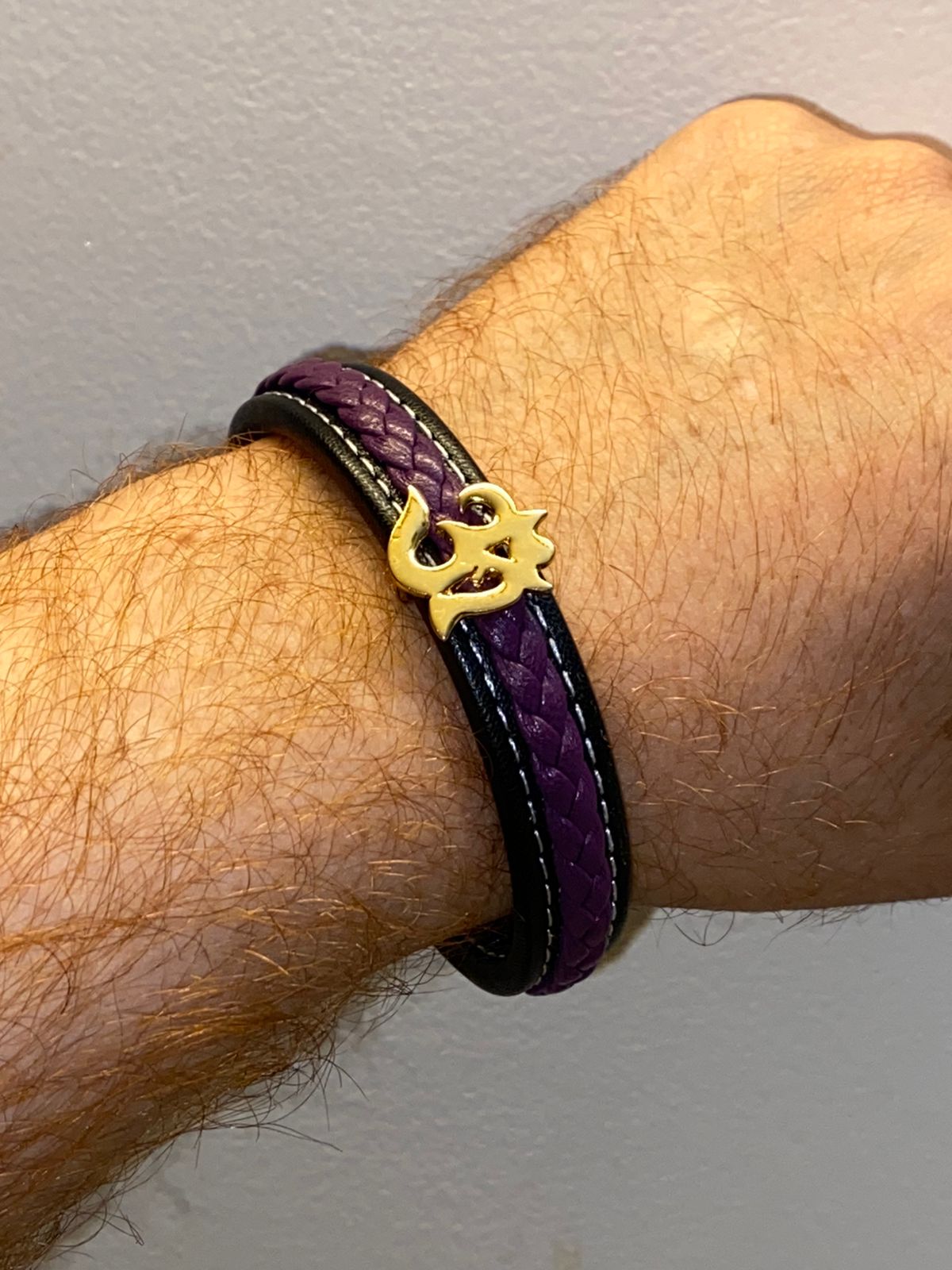 OM PURE SILVER 24Kt Gold Plated ON PURPLE BLACK GERMAN CORD