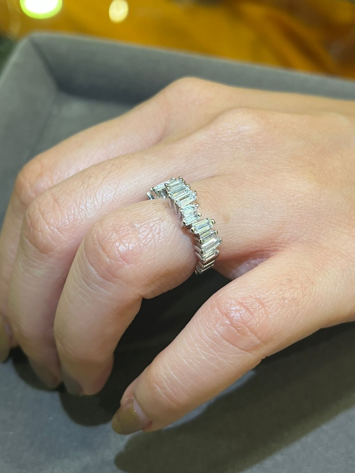 Baguette Diamond Ring Adjustable - White Gold Plated