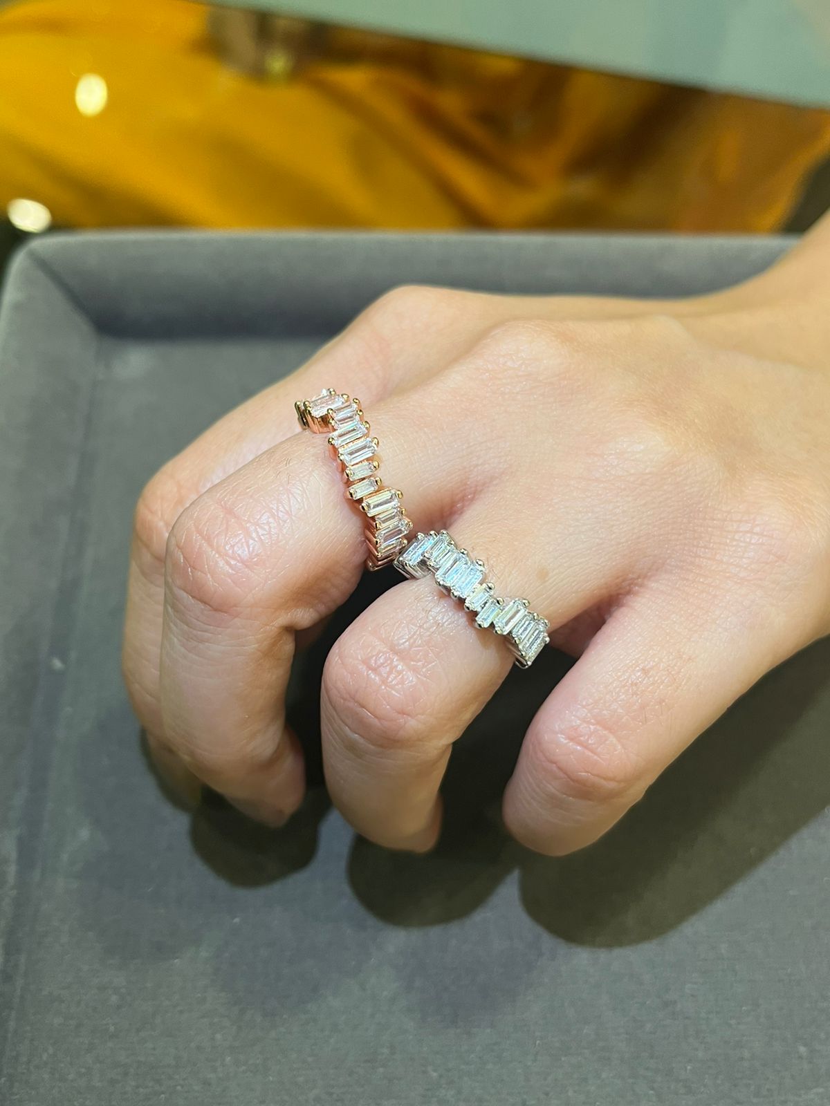 Baguette Diamond Ring Adjustable - White Gold Plated