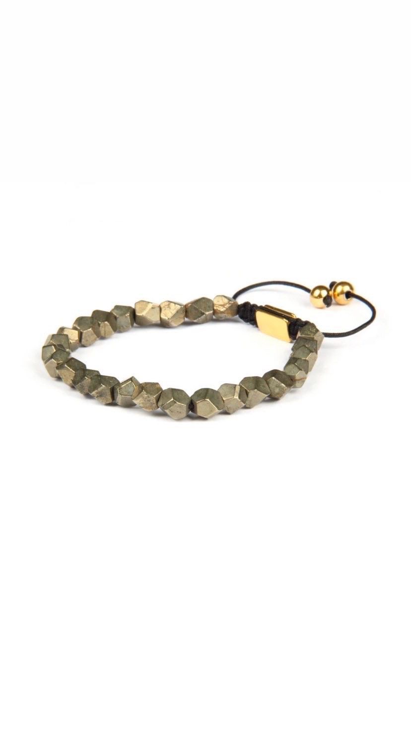 Pyrite Stone Bracelet for Prosperity - Size Adjustable