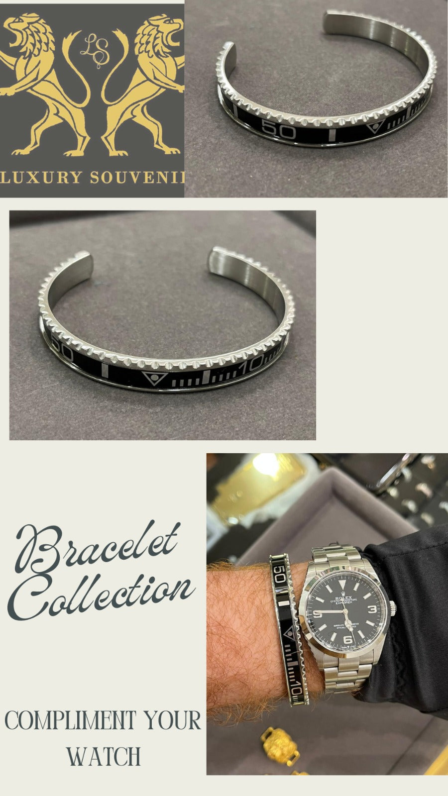 Watch Inspired Cuff by Luxury Souvenir , 316L Made LIMITED EDITION bracelet cuff