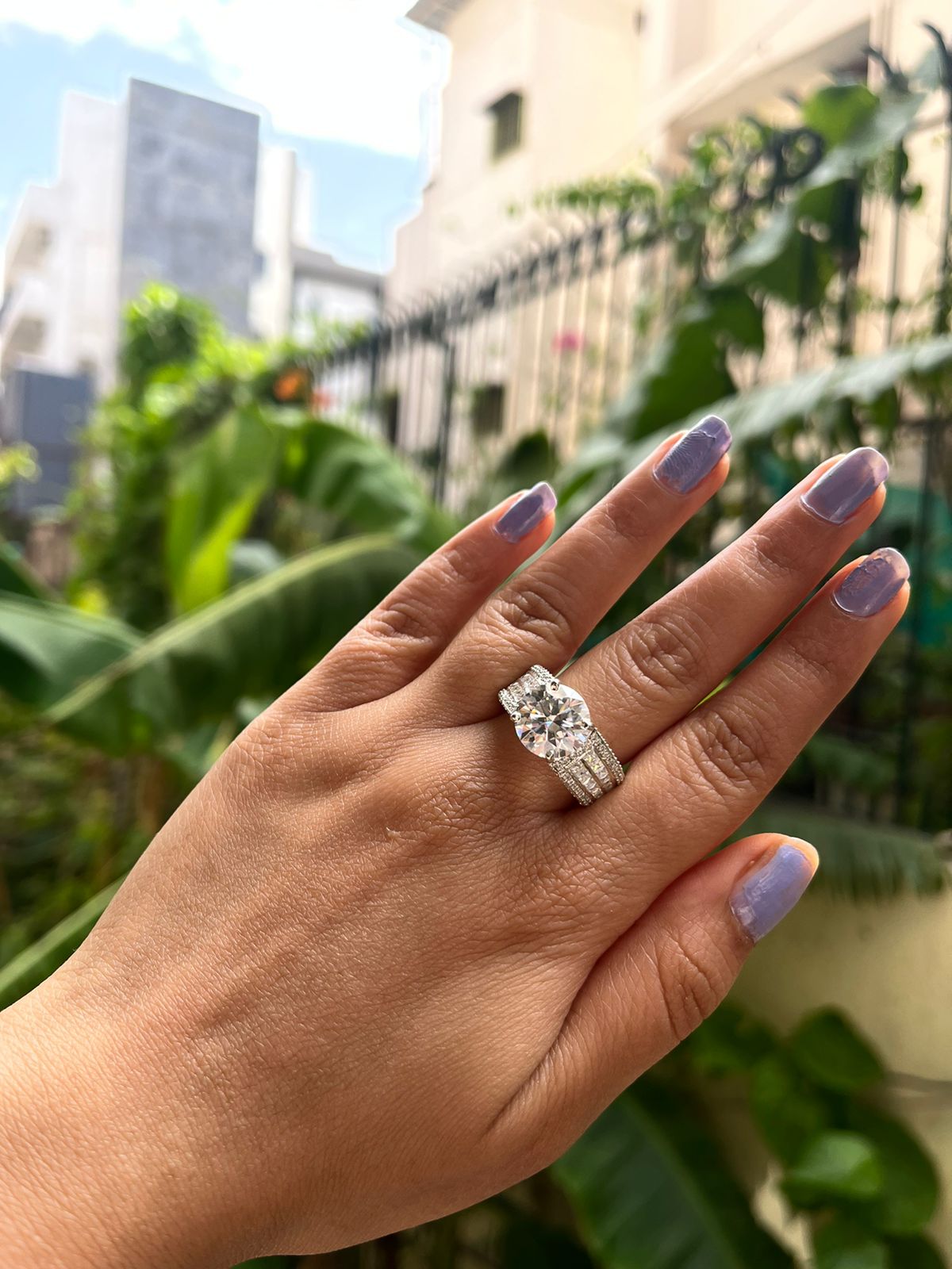 4.5 Carat Certified Moissanite Diamond with Moissanite Princess and Round on Band in 925 Silver