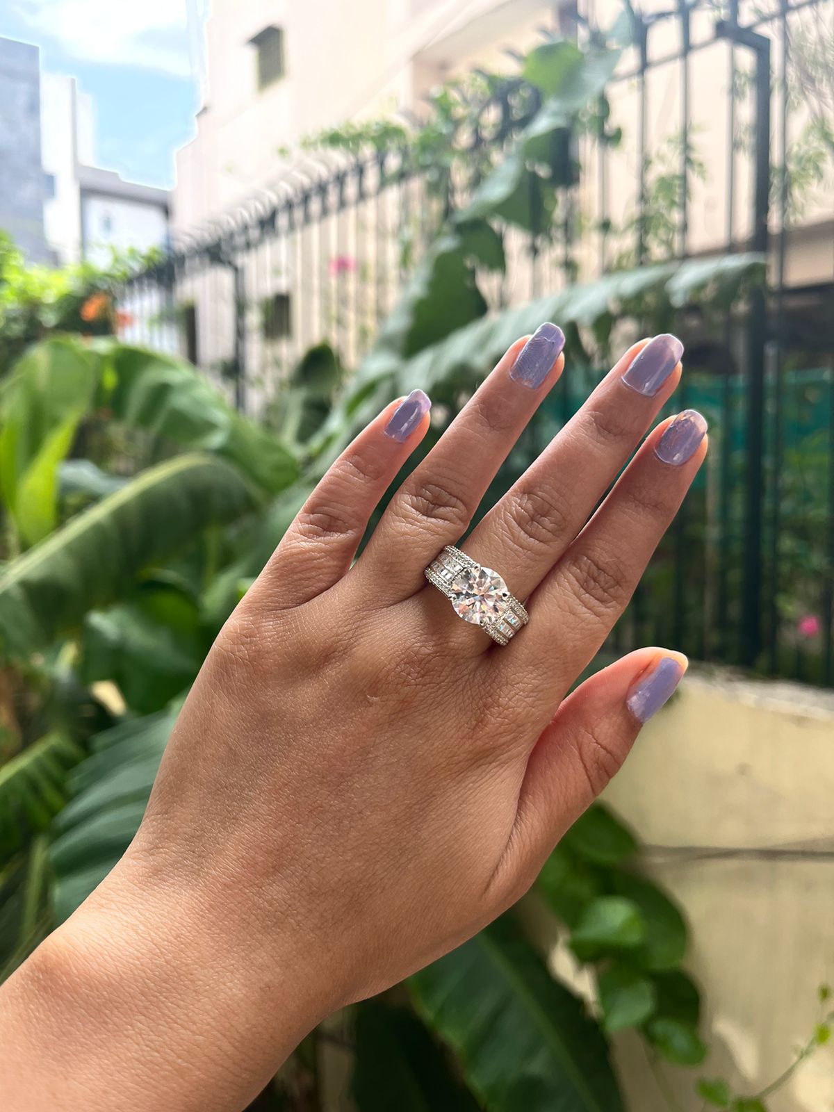 4.5 Carat Certified Moissanite Diamond with Moissanite Princess and Round on Band in 925 Silver