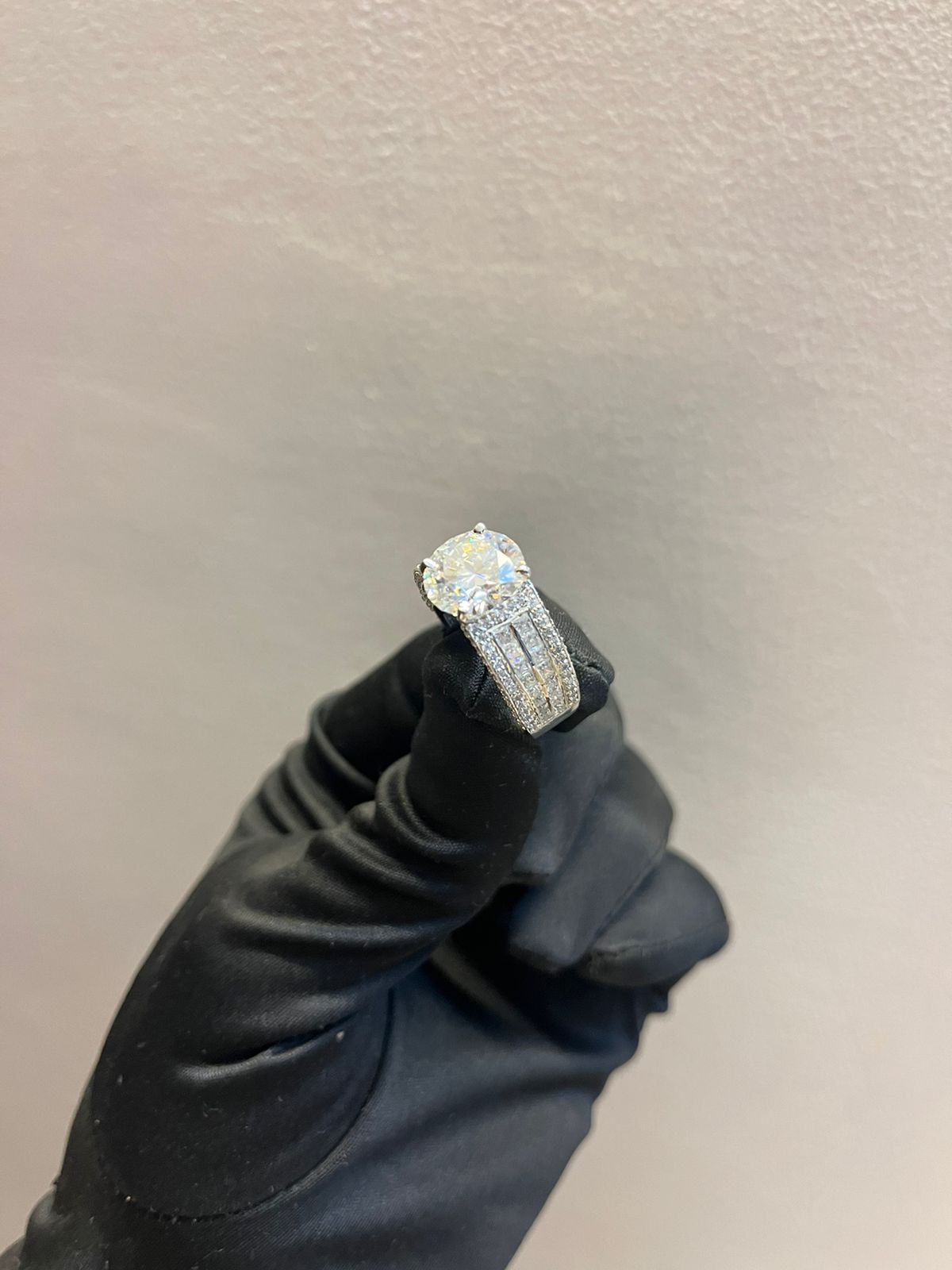 4.5 Carat Certified Moissanite Diamond with Moissanite Princess and Round on Band in 925 Silver