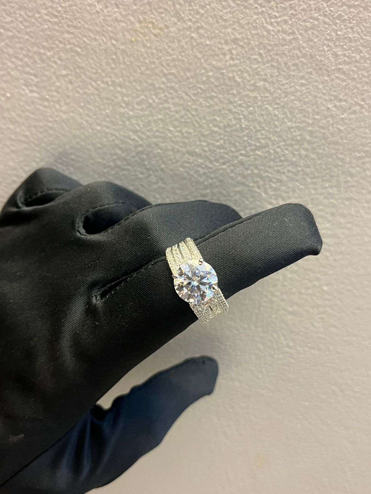 4.5 Carat Certified Moissanite Diamond with Moissanite Princess and Round on Band in 925 Silver
