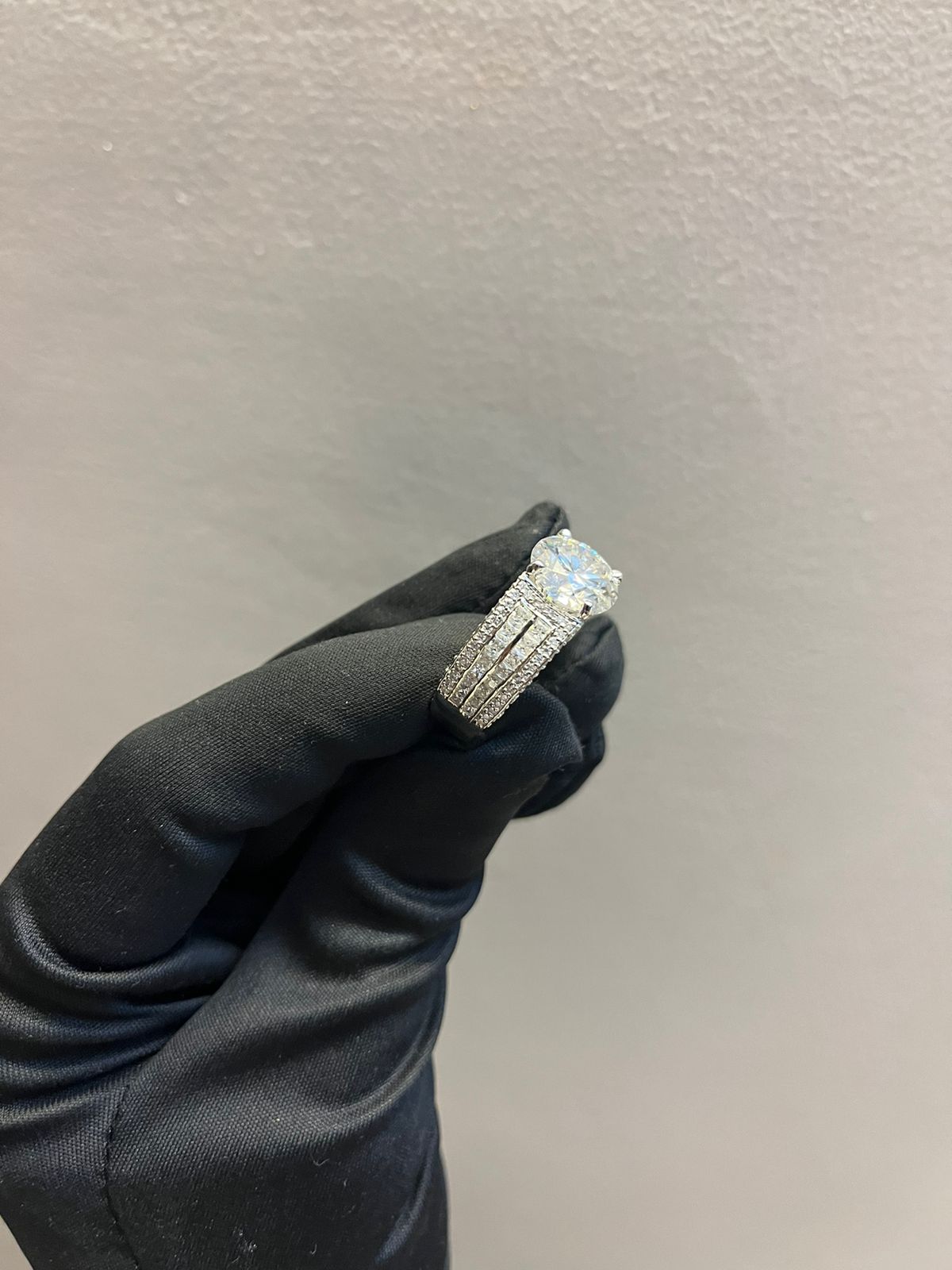 4.5 Carat Certified Moissanite Diamond with Moissanite Princess and Round on Band in 925 Silver