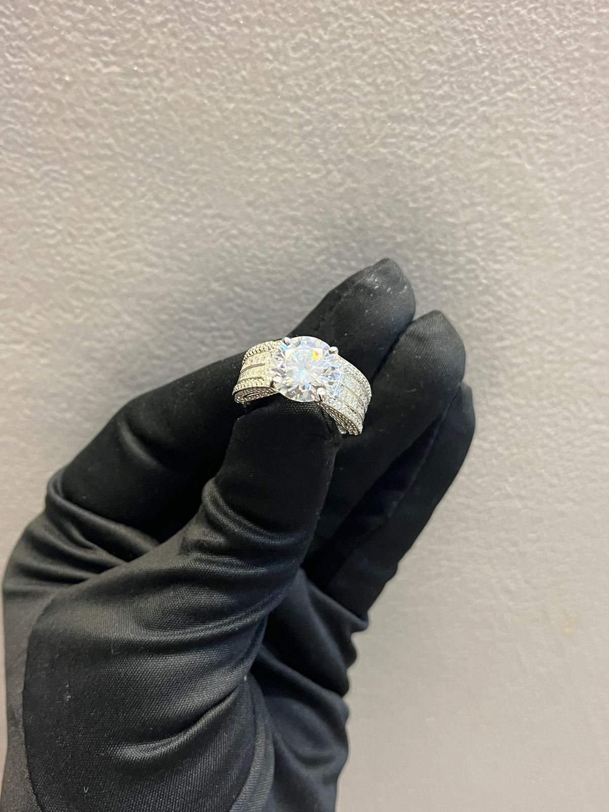 4.5 Carat Certified Moissanite Diamond with Moissanite Princess and Round on Band in 925 Silver