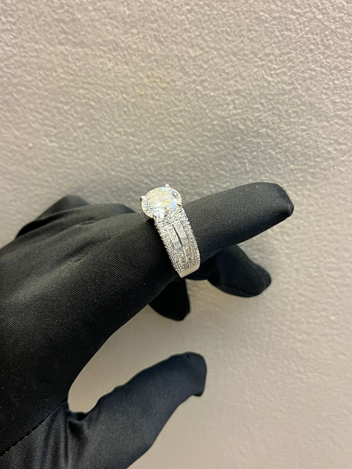 4.5 Carat Certified Moissanite Diamond with Moissanite Princess and Round on Band in 925 Silver