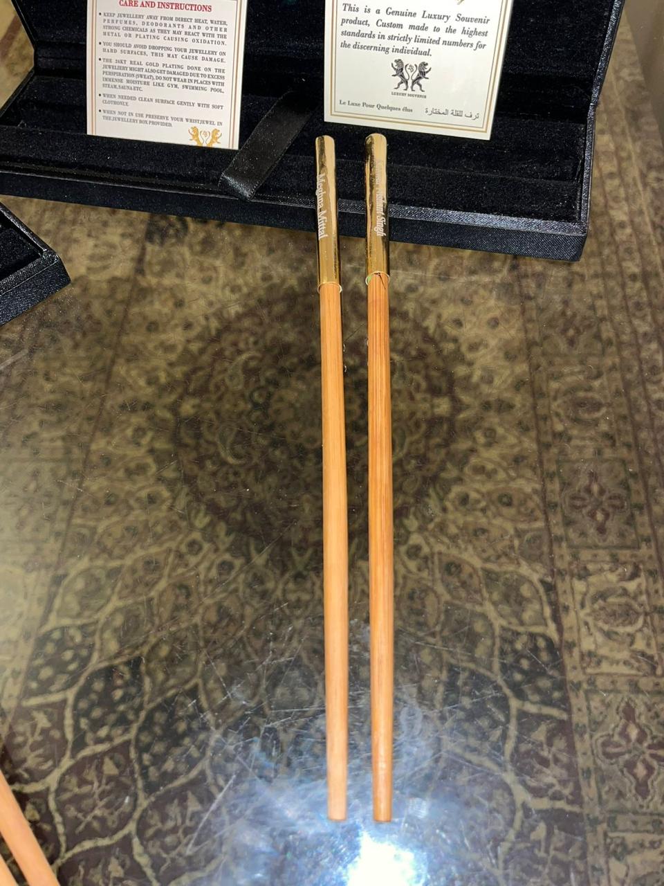 24Kt Gold Plated Monogrammed Chopsticks , One of a Kind Collectable.