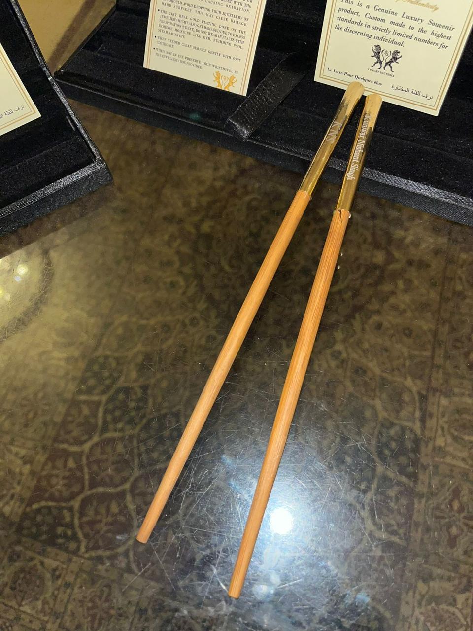 24Kt Gold Plated Monogrammed Chopsticks , One of a Kind Collectable.