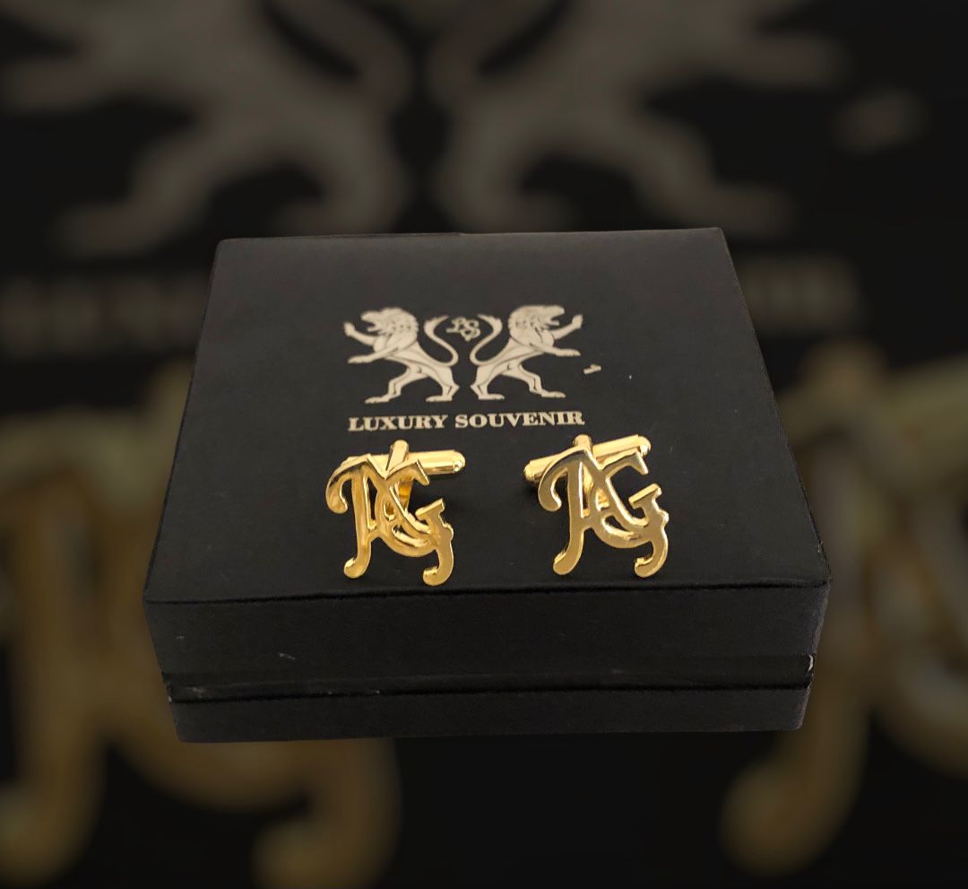 Monogrammed Cufflinks Custom Made Handcrafted in 925 Silver - 24Kt Gold Plated Finish.