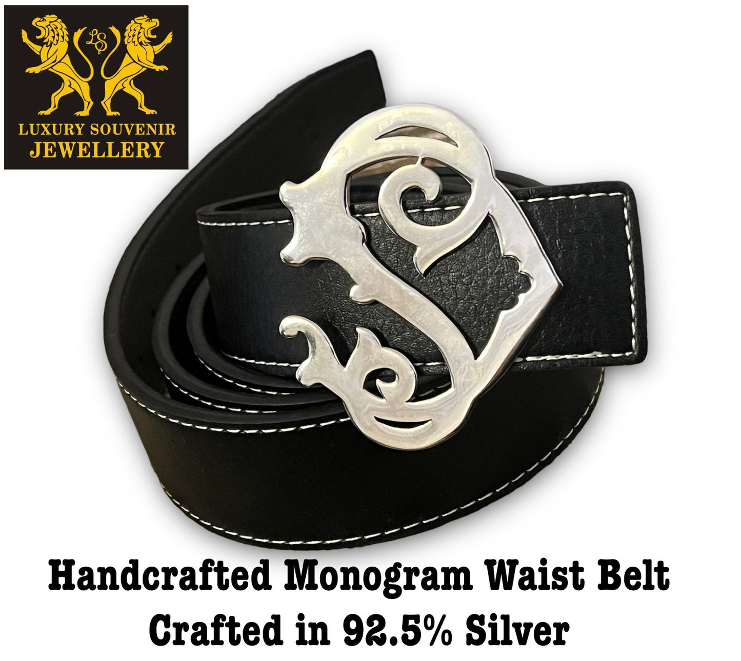 Monogrammed Waist Belt, 925 Silver or 24Kt Gold Plated. Custom Handcrafted Leather.