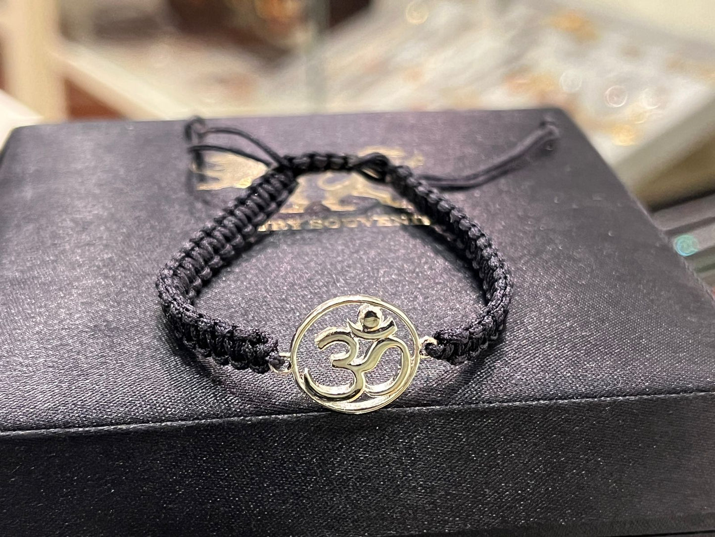 OM Bracelet Wrist Jewel in Black Adjustable Thread ( Pure Silver 925 )