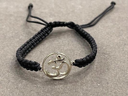 OM Bracelet Wrist Jewel in Black Adjustable Thread ( Pure Silver 925 )