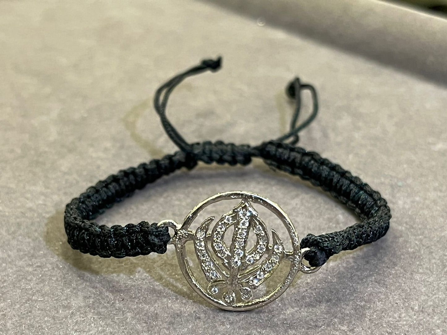 KHANDA CZ Diamond on Black Adjustable Thread 925 Silver